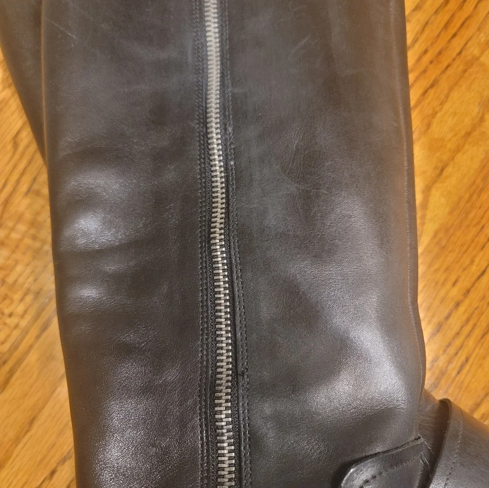 Nine West Black Genuine Leather Buckle Moto Tall Zip Riding Boots